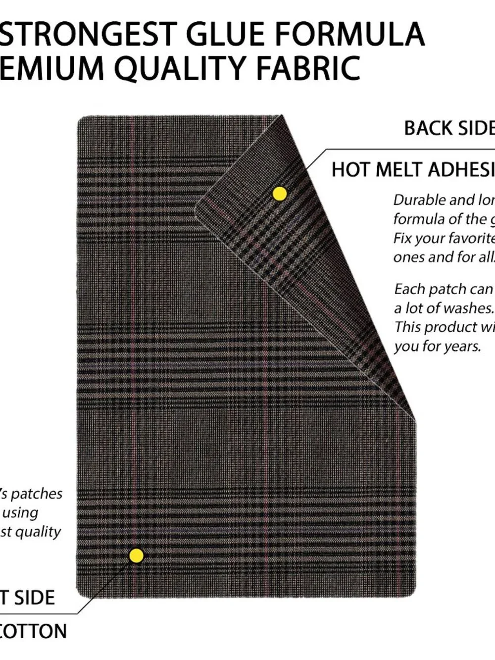 ZEFFFKA Premium Quality Large Plaid Tartan Fabric Iron-on Patches Inside & Outsi